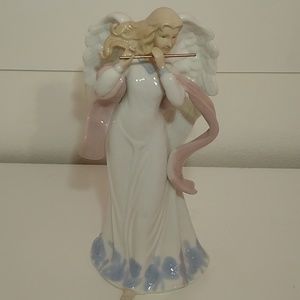 Angel Statue with Gold Flute Pastel Tones Great for Collectors